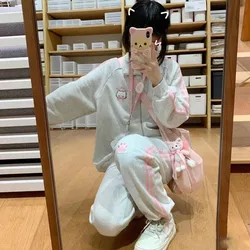 QWEEK Japanese Y2k Jogger Pants Harajuku Kawaii White Women Sweet Sweatpants Cute Trousers Suits Embroidery Girly Pantalon