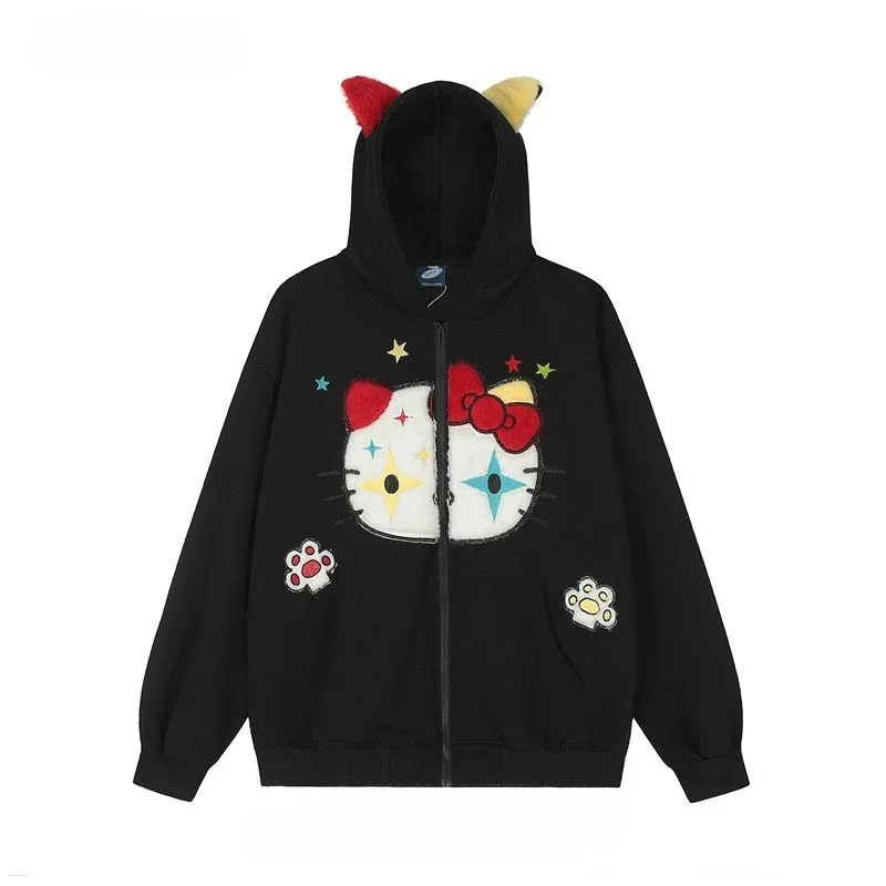 

Sanrio Anime Halloween Joker Hello Kitty Jacket Girl Autumn and Winter Hooded Cardigan Sweater Jacket Thickened Christmas Jacket