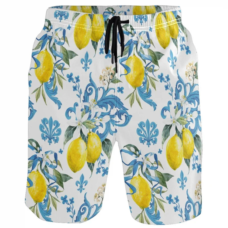 Fashion 3D Print Lemon Kiwi Banana Beach Shorts Fruits Pattern Swimming Trunks Men Casual Drawstring Quick Dry Surf Board Shorts