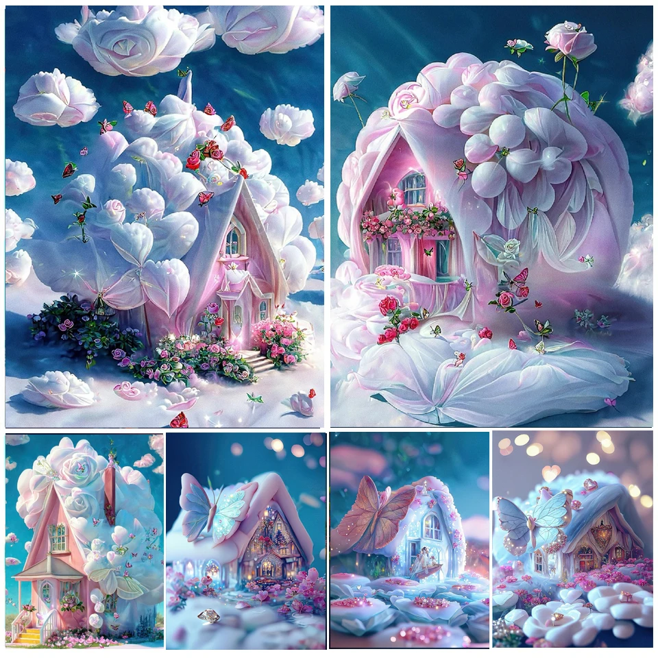 Fantasy Castle Diamond Embroidery Dream Butterfly Princess House 5D Diamond Painting Cross Stitch Complete Kit Rhinestone A321