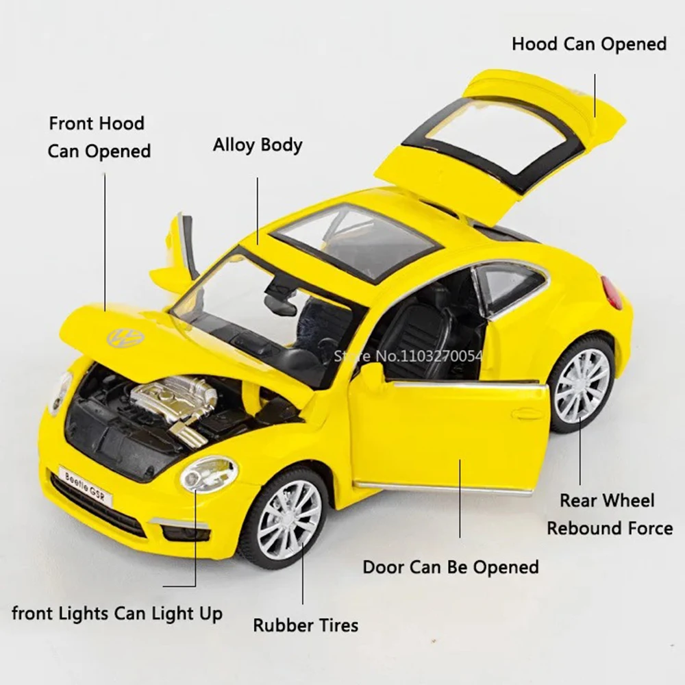 1:32 ビートル 1955 GSR 合金レトロモデルおもちゃダイキャストカー音と光の装飾ドアが開くミニチュア車両男の子向けコレクションギフト