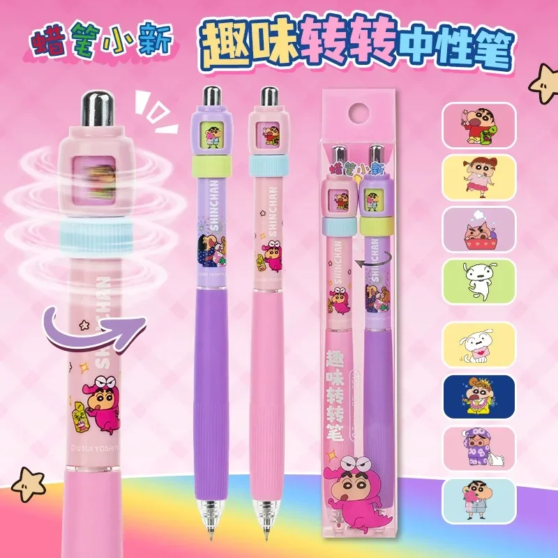 

New Crayon Shin-Chan Rotating Pattern Gel Pen Cs Double-Bead Nib Write Smooth Cute Cartoon Student Decompression Fun Sign Pen