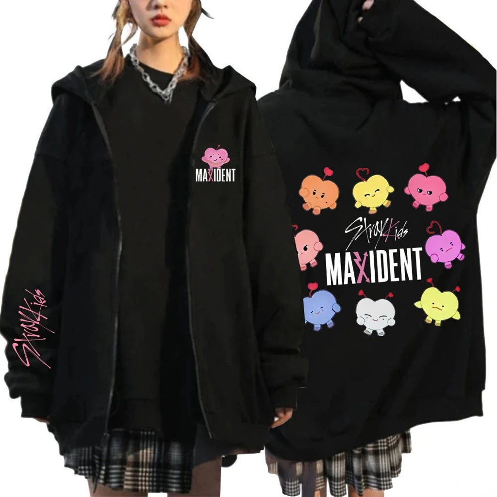 Korean Twice supporting singer group peripheral Harajuku printed hoodie men's hooded loose zippered cardigan men's