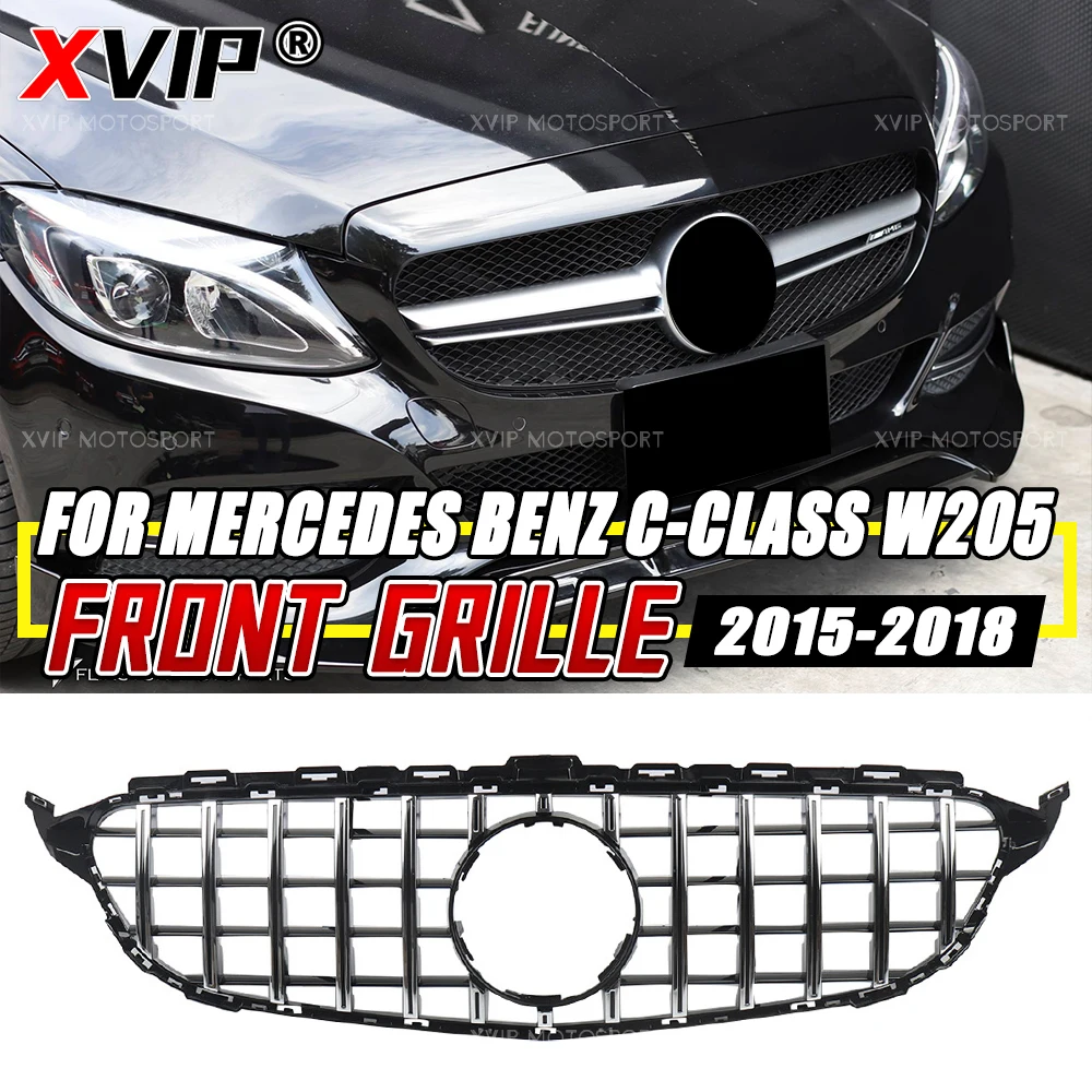 

XVIP Chrome Silver GTR Style Front Bumper Grille For Mercedes Benz C-W205 15-18 W205 S205 C205 A205 AMG C43 C180 C200 C300 C400