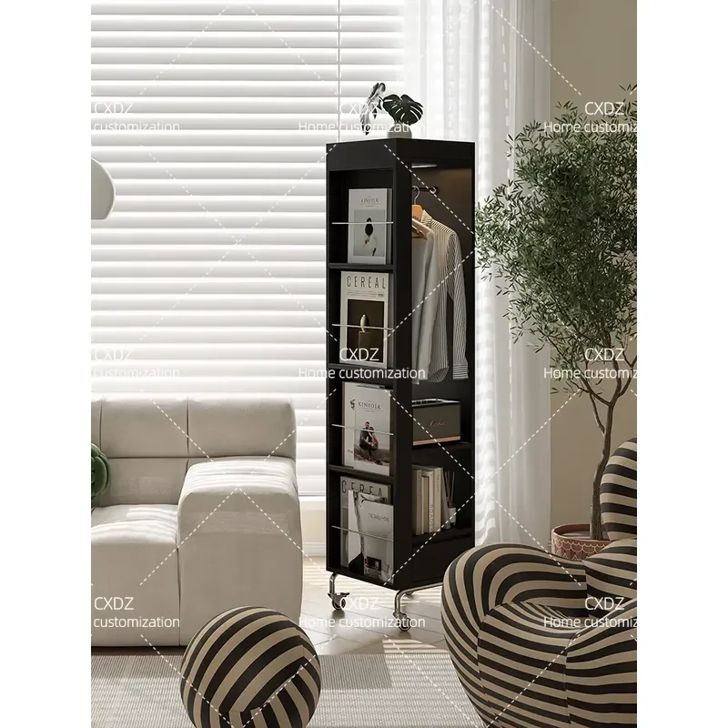 Simple Mobile Mirror Cabinet Multifunctional Movable Magazine Storage Floor to Ceiling Full Body Mirror Cabinet