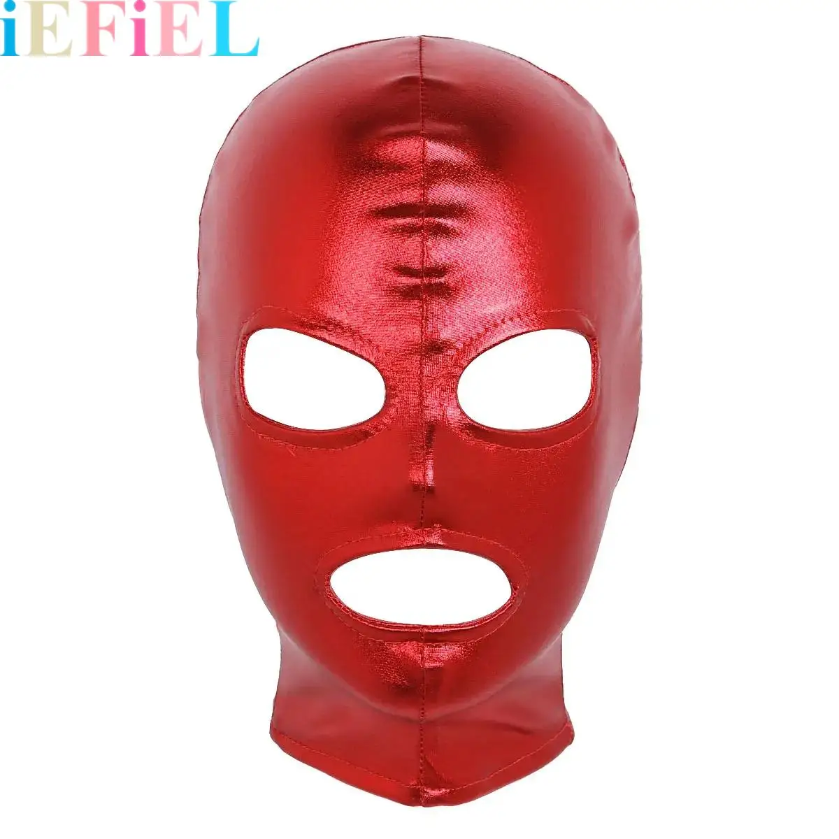 

Unisex Shiny Metallic Latex Mask Hood Women Men Cosplay Halloween Party Full Face Cover Open Eyes and Mouth Restraints Headgear
