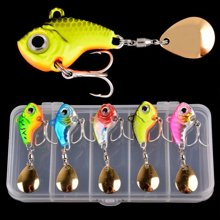 5 sztuk/pudło obrotowy metalowy VIB wibracja przynęta Spinner łyżka przynęty 5g-20g Jigs pstrąg zimowe wędkarstwo twarde przynęty Tackle Pesca
