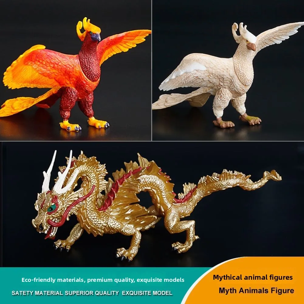 Mythical Eastern Dragon Phoenix Big Dragon Spirit Beast Realistic Animal Model Children's Toy Ornament White Bird King