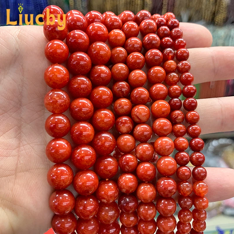Pedras Naturais de Calcedônia Vermelha, Contas Decorativas Feitas à Mão para Fabricação de Joias, Acessórios para Pulseiras Femininas DIY, Fio de 15' 6/8/10/12MM