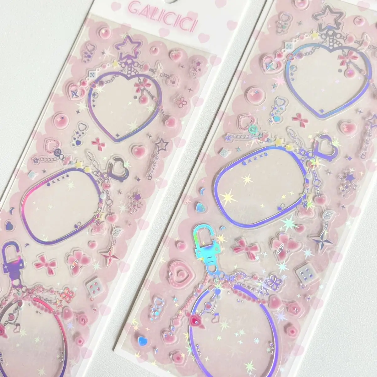 Kawaii Pink Love Chain Laser Stickers DIY Scrapbooking Idol Card Cute Stationery Decoration Sticker Christmas Gift