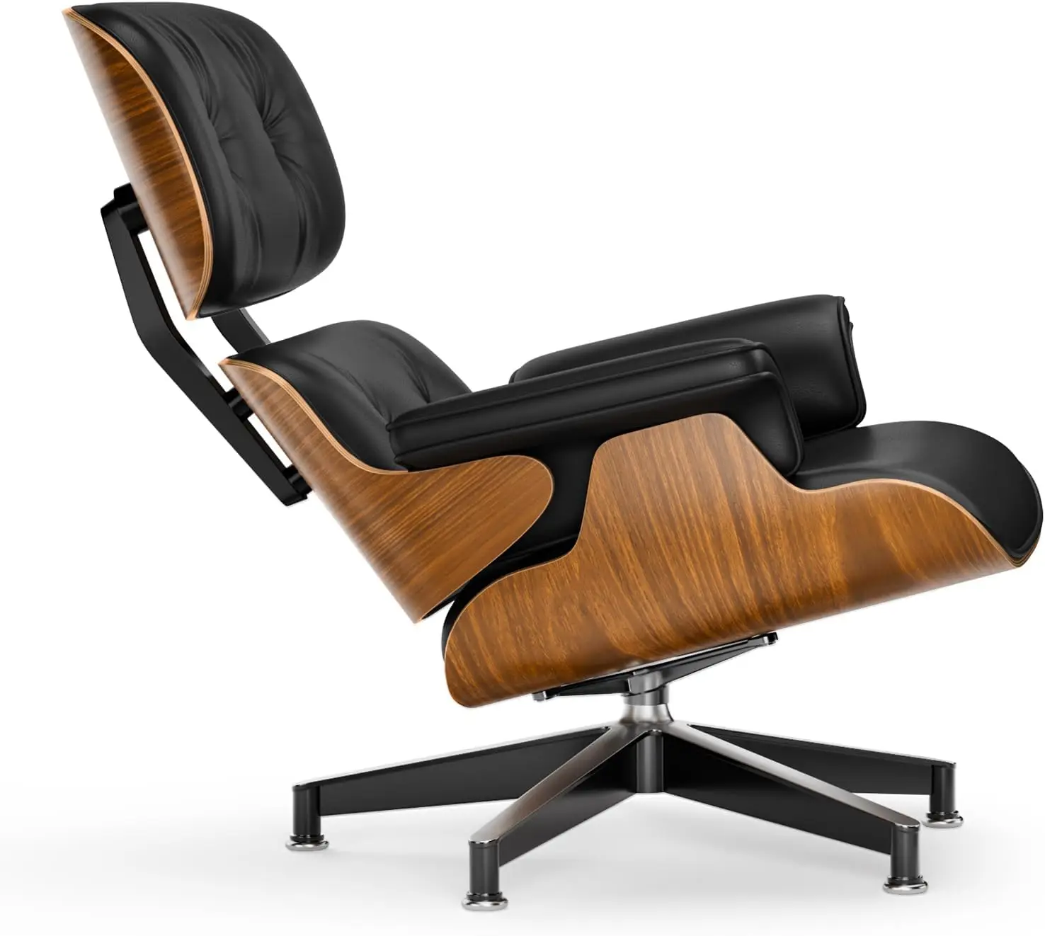 Top Black PU Leather, Mid Century Chaise Lounge Chair and Ottoman, Modern Chair Classic Design, Walnut Wood image 6