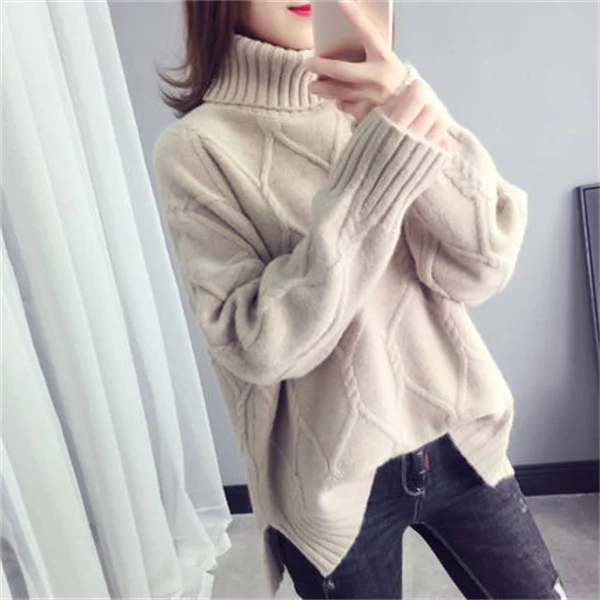 Thicken Warm High Collar Sweater For Women Pullovers Casual Autumn Winter Pull Femme Loose Bottoming Tops Knitwears Clothes