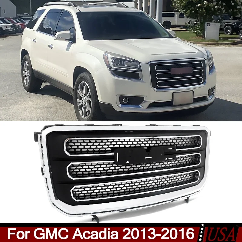 Front Upper Bumper Grille Grill Chrome+Black Fit For GMC Acadia SLT 2013-2016