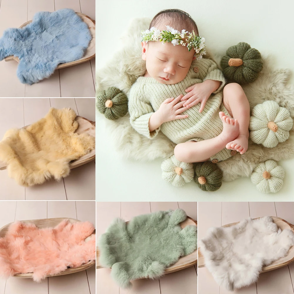 Newborn Photography Rabbit Blanket Basket Stuffed Rug Background Prop Baby Girl Boy Birth Studio Photo Accessories