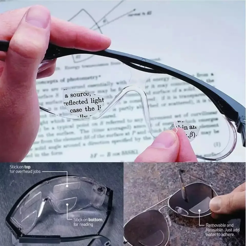 Vergrößerung Wiederverwendbare Bifokallinsen Flüssigsilikon Bifokallinse Stick-on Presbyoc-Brille Sonnenbrille mit Dioptrien – Detail 6