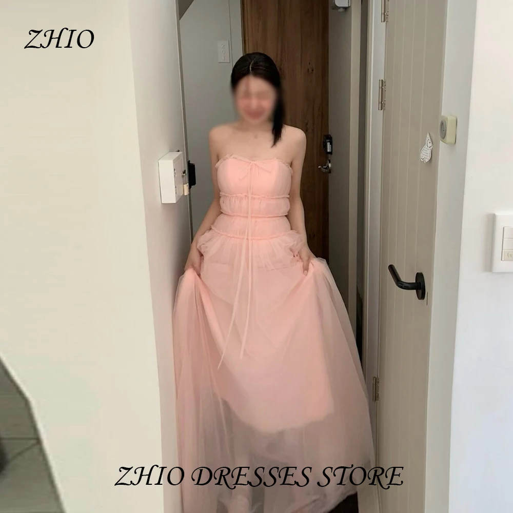 

ZHIO Cute Pink Fairy Tale Women Wedding Engagement Dress Sleeveless Cocktail Party Long Backless Evening Dress Customized