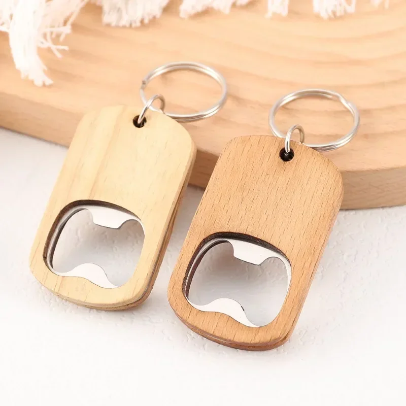 Vintage Personalize Wood Opener KeyringCustom Name Beer Bottle Tool Wooden Keychain for Wedding Laser Engrave Car Logo Key Chain