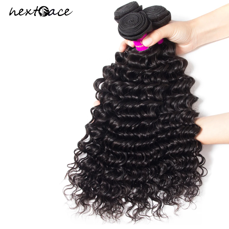 NextFace 38 30 32 inch Deep Wave Human Hair Bundles Natural Color Deep Curly Hair Bundles Brazilian Hair Bundles Sew-in Weaves