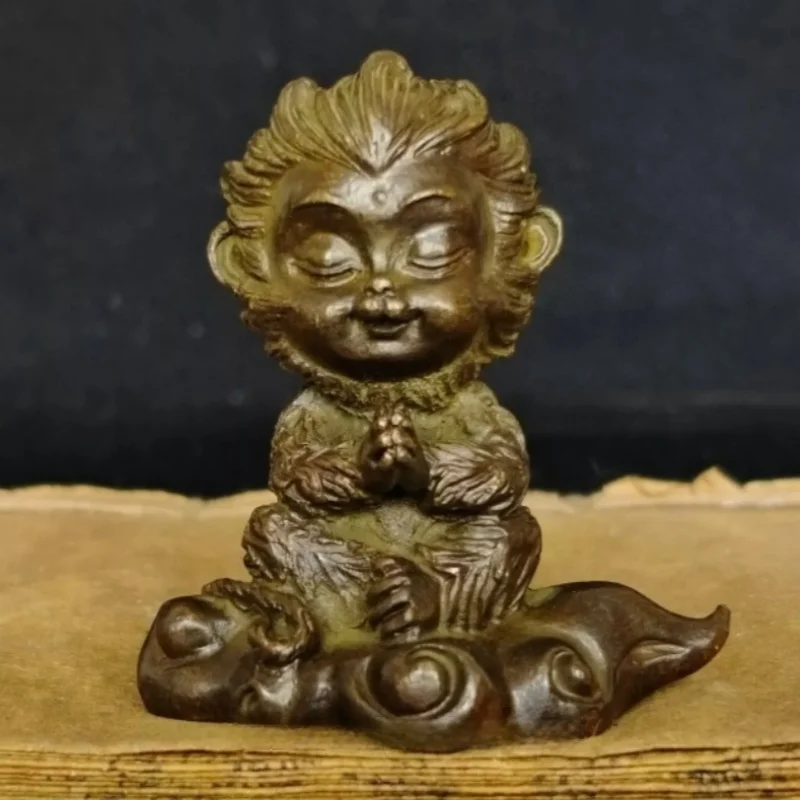 Chinese Bronze Brass Fengshui Sun Wukong Monkey Animal Auspicious Fork Statue