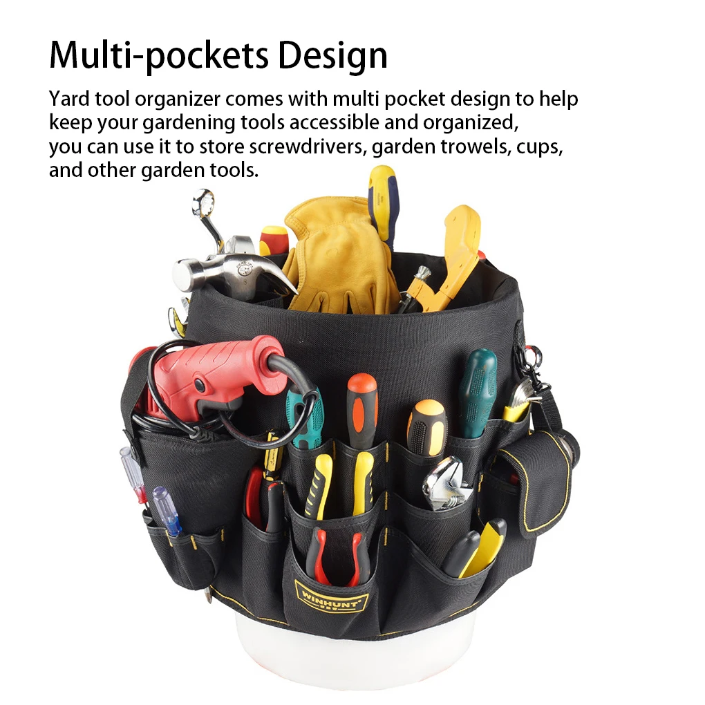 Imagem -04 - Oxford Garden Tool Bolsa Bucket Pouch Multi-function Grande Capacidade Plantando Props Basket Preto Grande Abertura