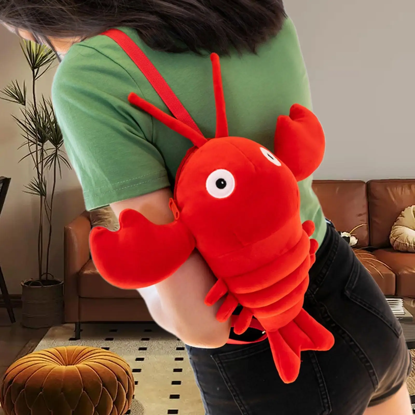 Crayfish Plush Crossbody Bag Casual Soft Novelty Animal Shaped Purse for Dating