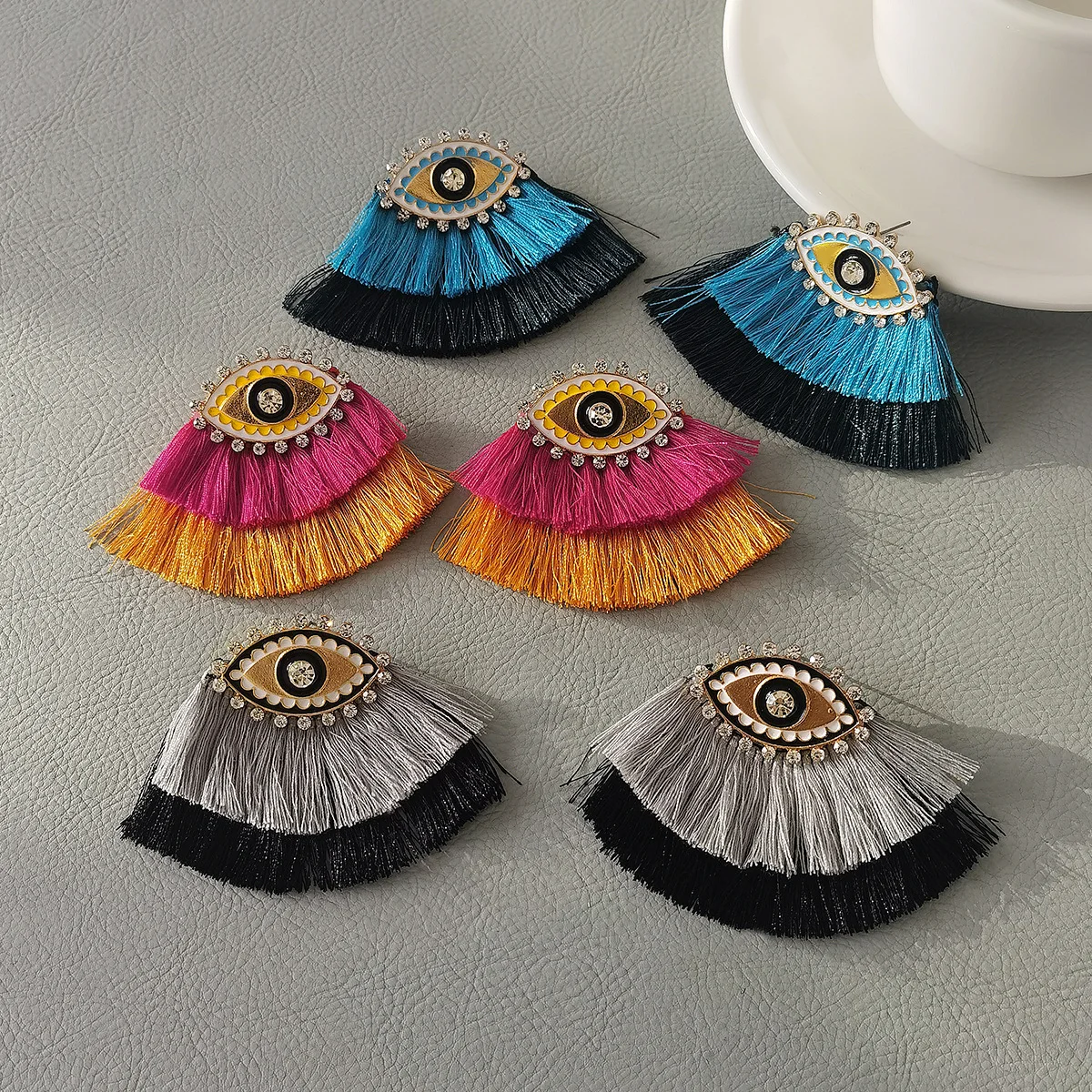 E12161 Trend earrings Personalized contrasting multi-layer fringed earrings Bohemian eye diamond stud earrings