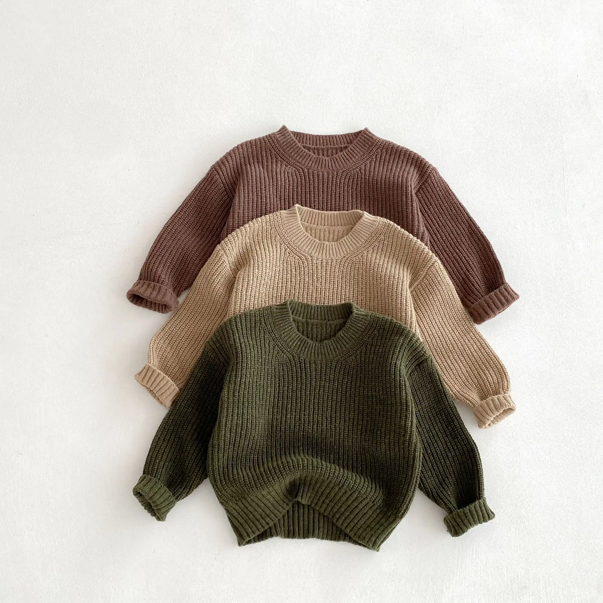 

2025 Autumn Winter Kids Knit Sweater Solid Color Half Neck Long Sleeve Thermal Tops Unisex Boys Girls Basic Casual Pullover