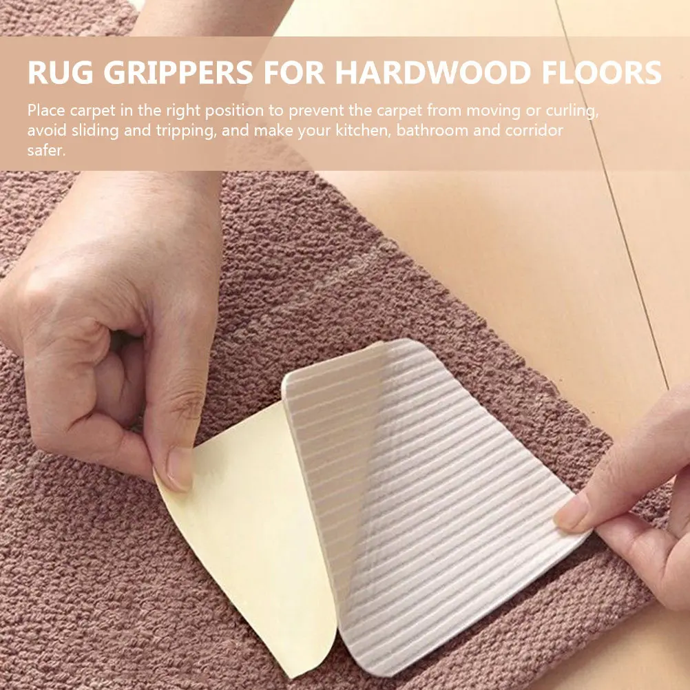 

4Pcs Rug Tape Carpet Pad Removable Adhesive Non Slip for Kitchen Bathroom and Office Carpet Tape for Area Rugs