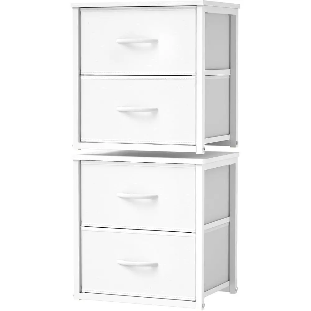 

2-Pack Stackable Storage Ders (4 Ders Total), White Closet Organizer with Wooden Top & Metal e, reestanding or Stackable Drer or