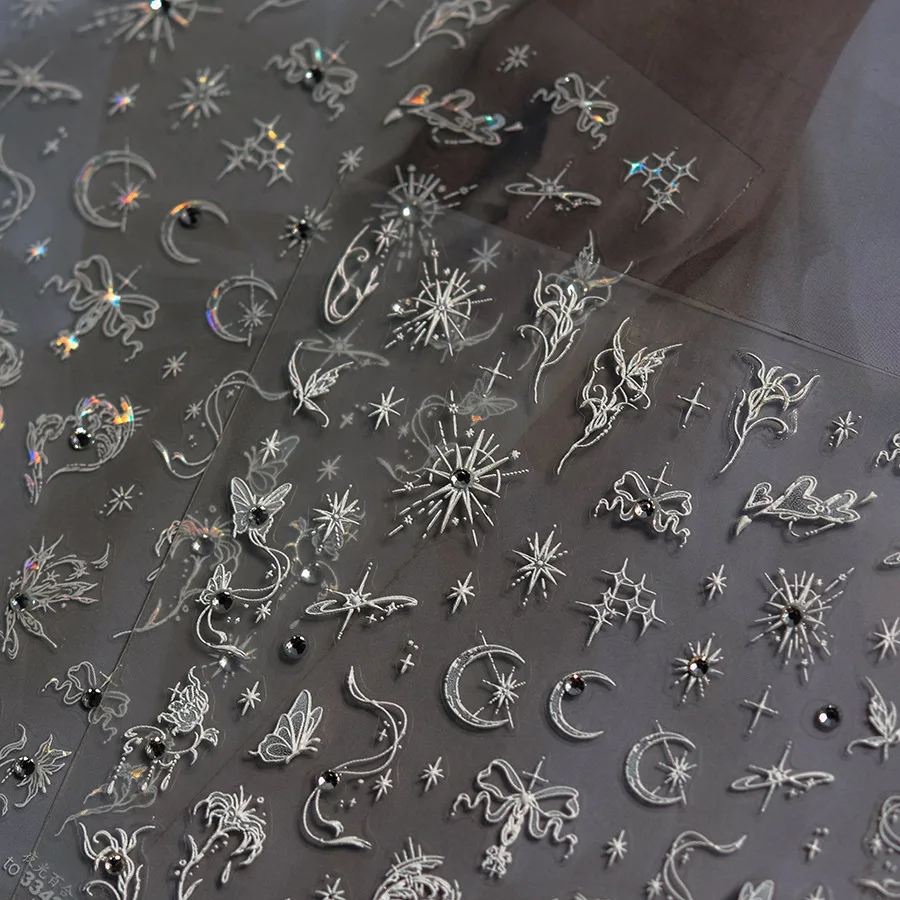 1 stks 5D oogverblindende kristal diamant vlinder lelie nagelstickers fantasie ster maan zelfklevende nagelsticker prachtige manicure accessoire