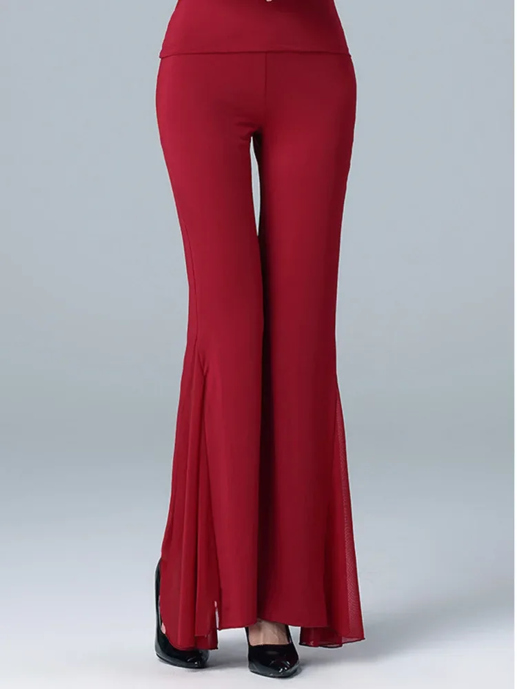 Solid Color Cabaret Pants Belly Dance Costume Latin Wear Woman Elegant Wide Leg Trousers For Prom Tango Slim Fit Female Clothing