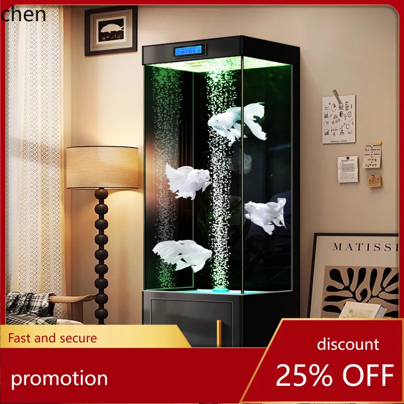 

Вертикальный аквариум HT для мелких рыбок, самоконтролирующийся, без необходимости замены воды, для золотых рыбок, из ультрапрозрачного стекла, устанавливается рядом с тумбой под телевизор, умный