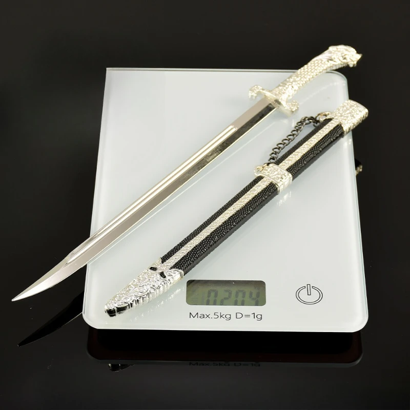 11.81in Qiong Scale Clear มีด sheath ของเล่นอุปกรณ์ต่อพ่วงโบราณดาบโลหะหัตถกรรมเดสก์ท็อปสะสมเครื่องประดับเด็กของขวัญ