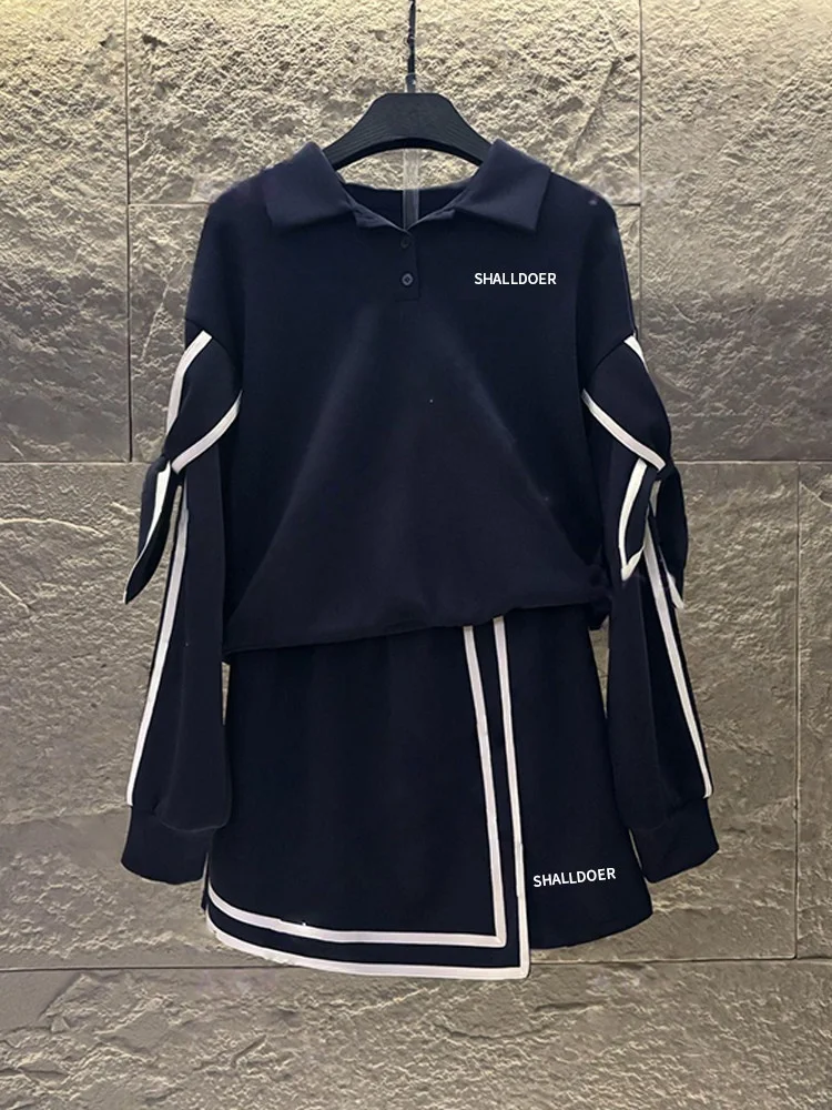 

Модный женский комплект из двух предметов: свободная блузка и юбка с цветными вставками, дышащая повседневная одежда для женщин на весну-осень