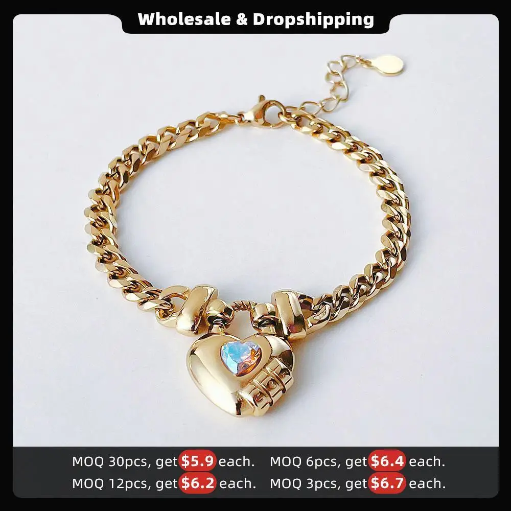 ENFASHION Heart-shaped Colored Zirco Bracelet For Women Stainless Steel Fashion Jewelry Gold Color Chain Bracelets Party B222277