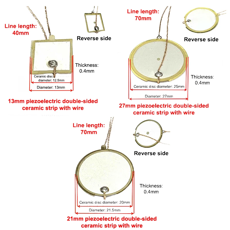 5PcsPiezoelectric Ceramic Buzzer Set,13/21.5/27mm Double-Sided Brass Wafer,High Sensitivity Ultrasonic Element for Audio&Sensing