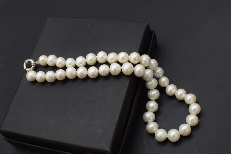 

Hand knotted necklace freshwater pearl white pearl nearly round 11-12mm necklace 18inch