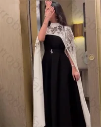 Customized Saudi Two Pieces Black Evening Dresses High Neck Prom Dress Pleated Party Gowns Beadings Floor Length Vestidos
