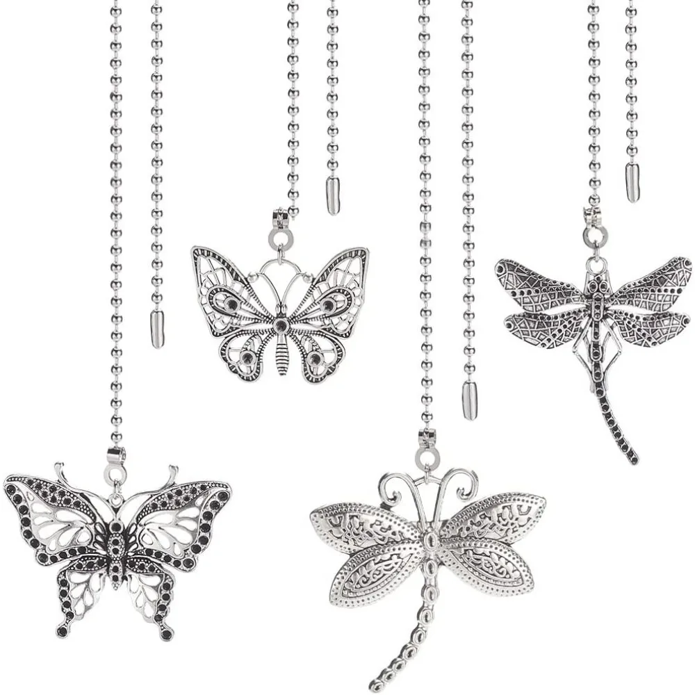 4 Style Butterfly Dragonfly Ceiling Fan Pull Chain Alloy Silver Table Lamp Extension Chain with 304 Stainless Steel making kit