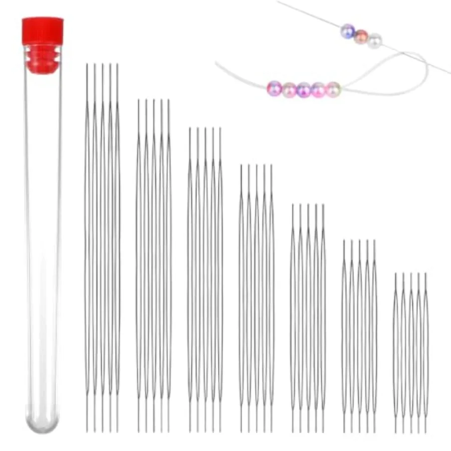 35 pcs Beading Needle, Big Eye Beading Needles, 7 Size Bead Threader Set, Stainless Steel Bead Needle for Jewelry Making Effici