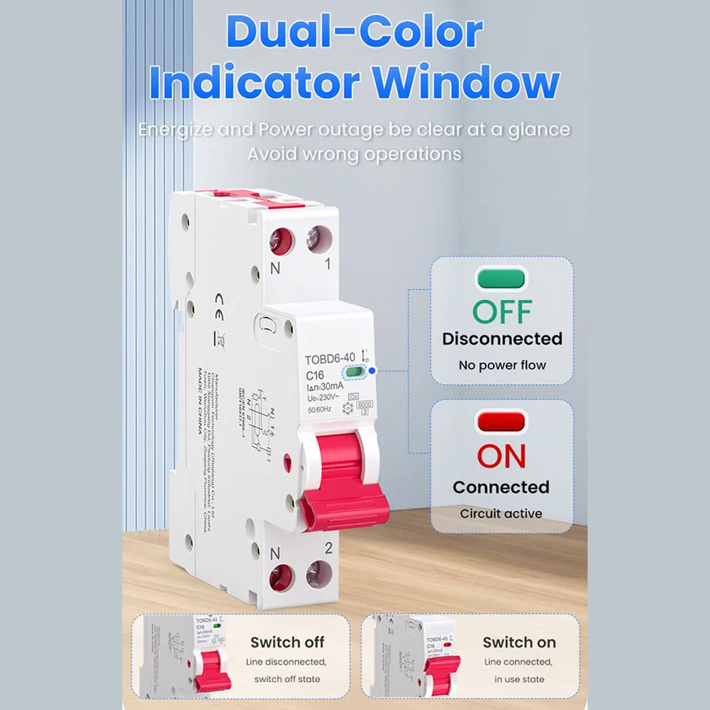 

Type A RCBO Residual Current Circuit Breaker 1P+N 230V 16A C-Curve 30mA Leakage Protection For Residential Commercial Industrial
