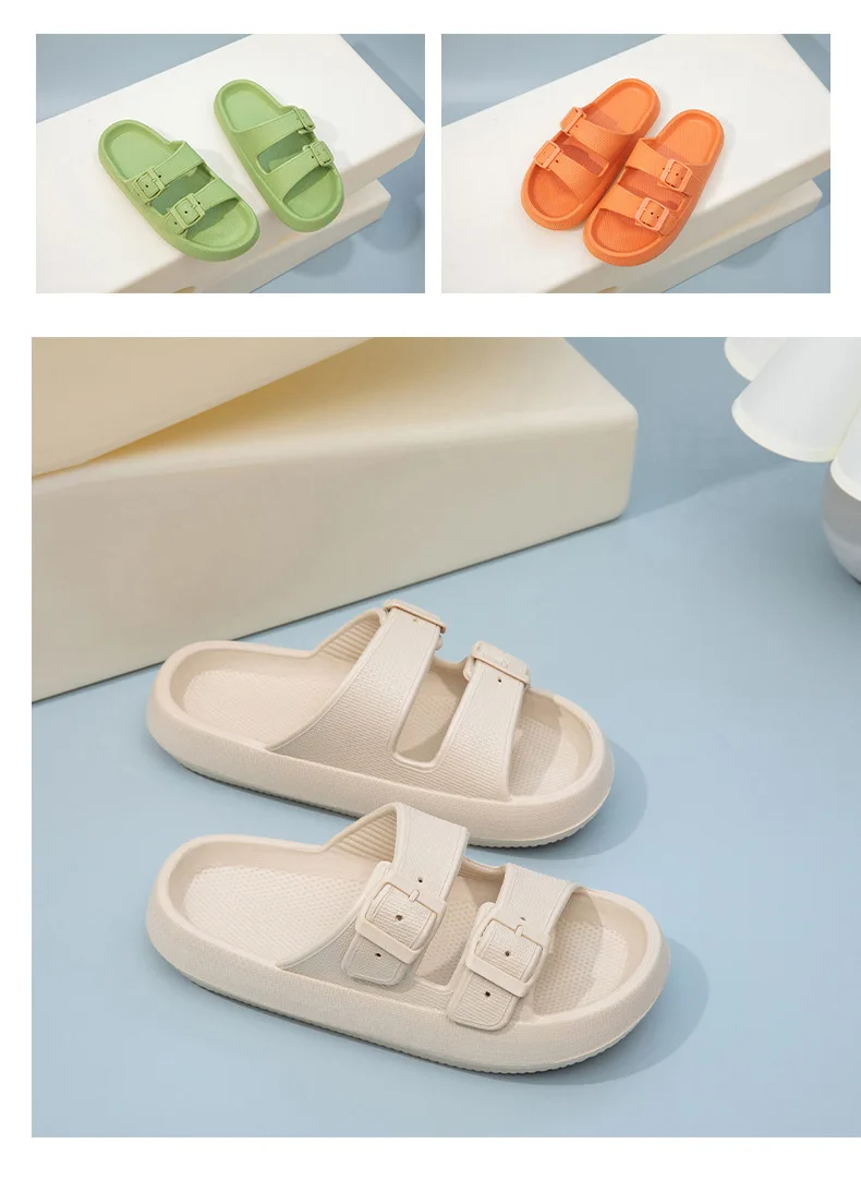 Summer Couple Flip Flops Outdoor Thick Sole Slippers for Women Men Home Sandals with Double Strap