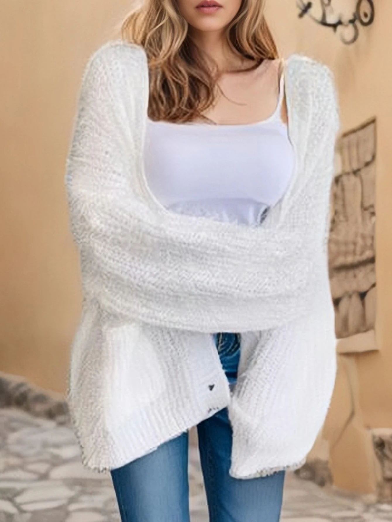 한국 스타일 여성용 브이넥 플러시 가디건 스웨터 트렌디한 가을 겨울 레이지 엘레강트 탑 코트