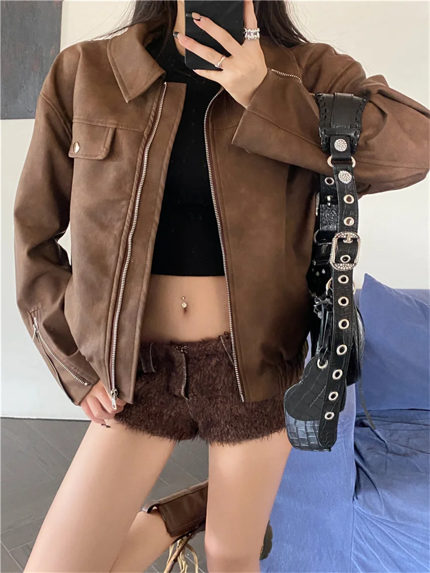 

Alien Kitty Coffee Vintage Jackets Women Faux PU Autumn Chic 2023 New Elegant Locomotive Girl Office Lady Slim Daily New Coats