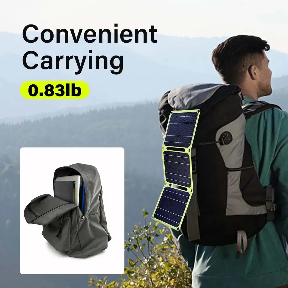 Solar Charger with Kickstand SolarPowa Portable Solar Panel Battery Charger with USB-A and USB-C IP65 Waterproof Compatible