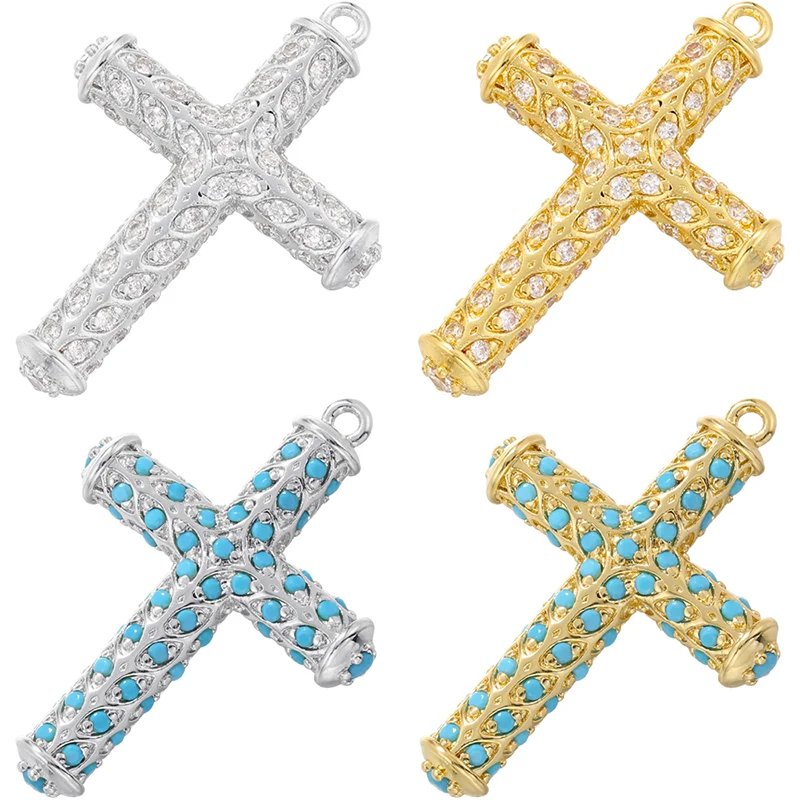 

ZHUKOU Cross charms for Jewelry making Brass cubic zirconia cross pendants DIY Handmade Jewelry Materials accessories VD1429