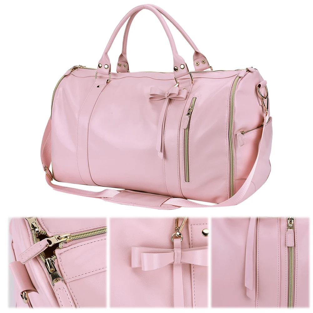 

Travel Garment Bag Convertible Garment Duffle Bag Large Capacity PU Leather Duffle Bag Multi-pockets Luggage Bag for Men Women