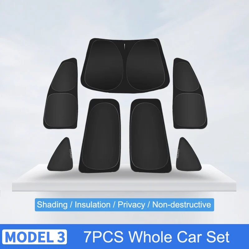 Auto-Sonnenschutz für Tesla Model 3Y 2017–2025, Windschutzscheiben-Sonnenschutz, Schutz vorne, Seitenfenster, Sichtschutz, Blindschattierung für Kinder