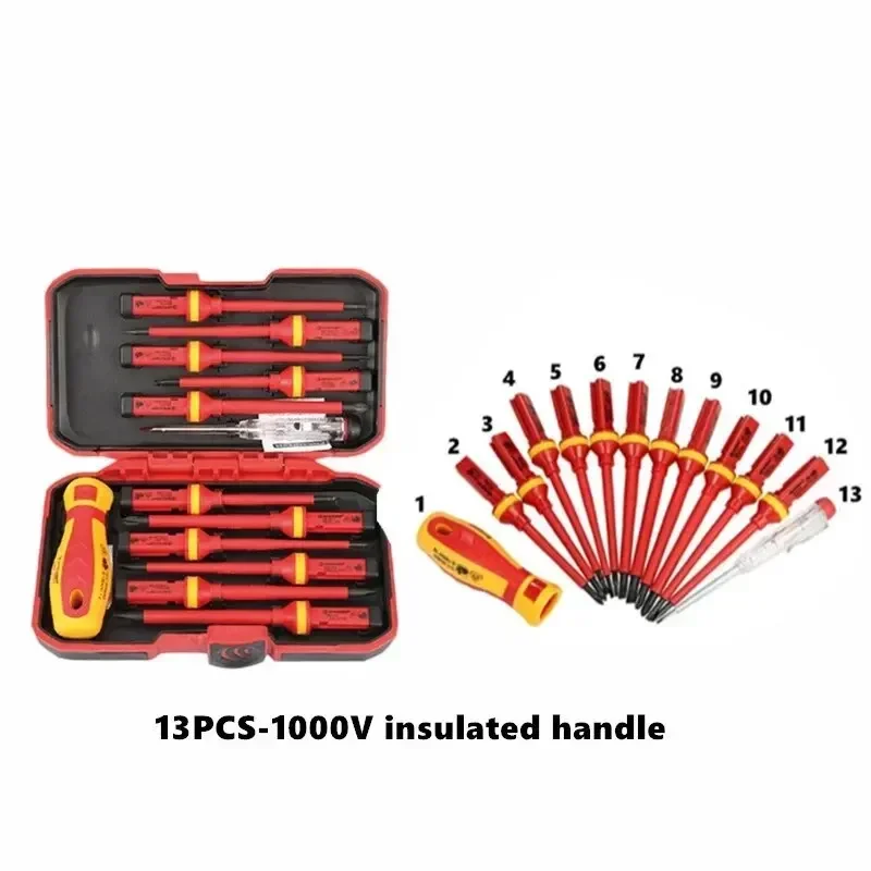 Replaceable insulated screwdriver set and magnetic slotted drill bit repair tools for electricians. Electrician tools