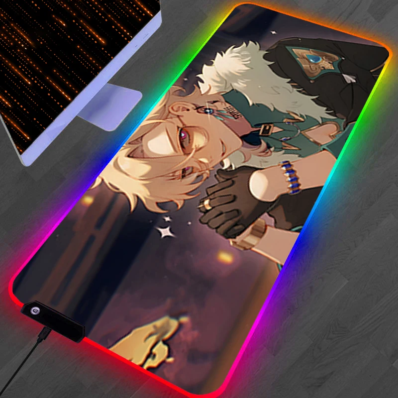

RGB LED Mouse Pad Computer Gamer PC Accessories Mousepad Rubber Non Slip HD Desk Mat H-honkai Star Rail Aventurine Keyboard Pad